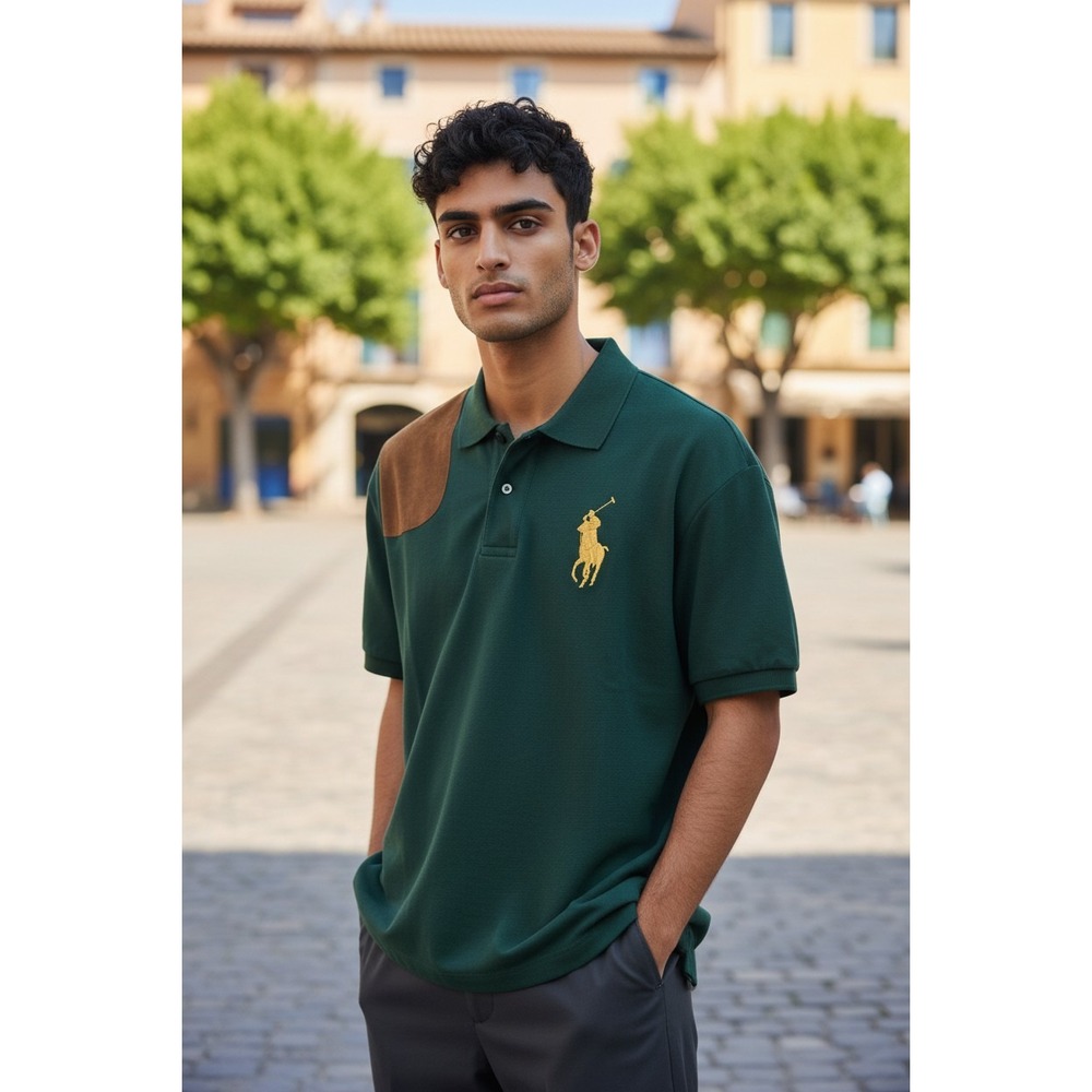 Ralph Lauren Mens Big Pony Polo Shirt Green Gold Shooting Patch XL Cotton Pique